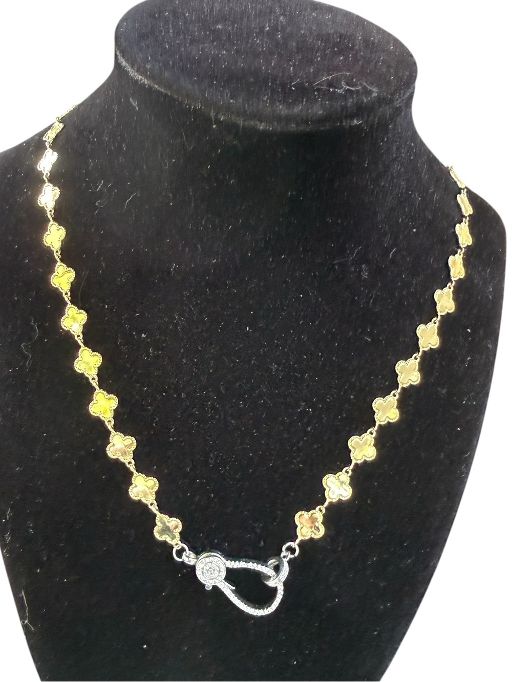 New Freida Rothman 18” Gold Plated Clover Link Necklace with Silver Pave Clasp